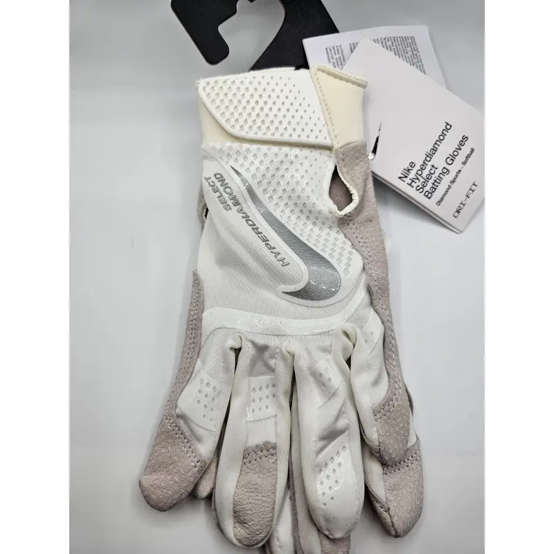 NEW Nike Hyperdiamond Select Batting Gloves Adult White/Silver Softball Size L