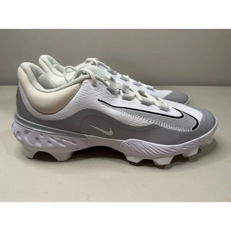 Size 14 Nike Alpha Huarache Elite 4 MCS Baseball Cleat White Grey