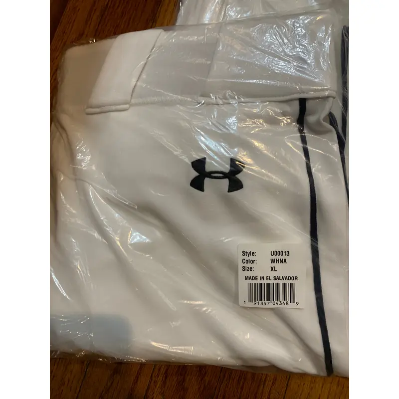 White Men's XL Adult Under Armour Game Pants w/ black piping