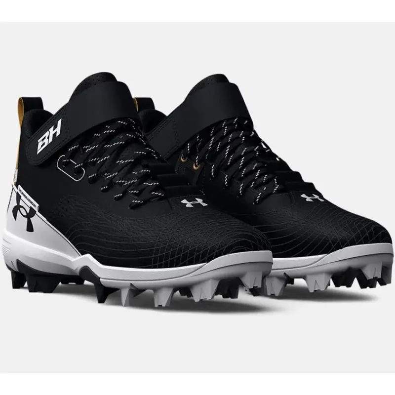 Under Armour  Harper 7 Mid Junior Rubber Molded Baseball Shoe, Kids, Black/White, 6Y