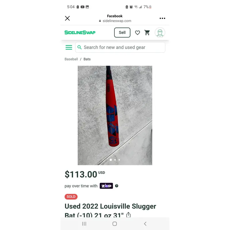 Used 2022 Louisville Slugger Bat (-10) 21 oz 31"