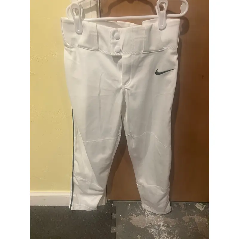 White Used Youth Small Nike Baseball Pants With Green Piping