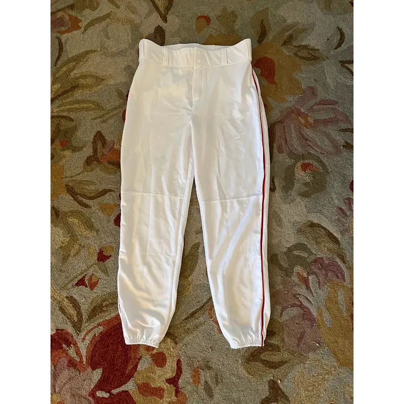 White Adult Men's New XL Alleson Game Pants with red piping and elastic bottom