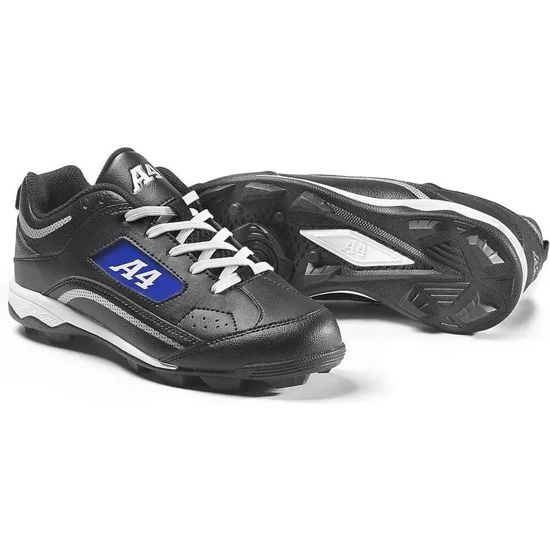 A4 Baseball Rookie Cleats Black with Interchangeable Team Color - Size 6.5