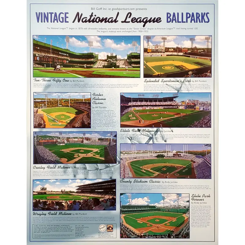 Vintage National League Ballparks Poster (8 Classic Stadiums) - Bill Goff Inc.