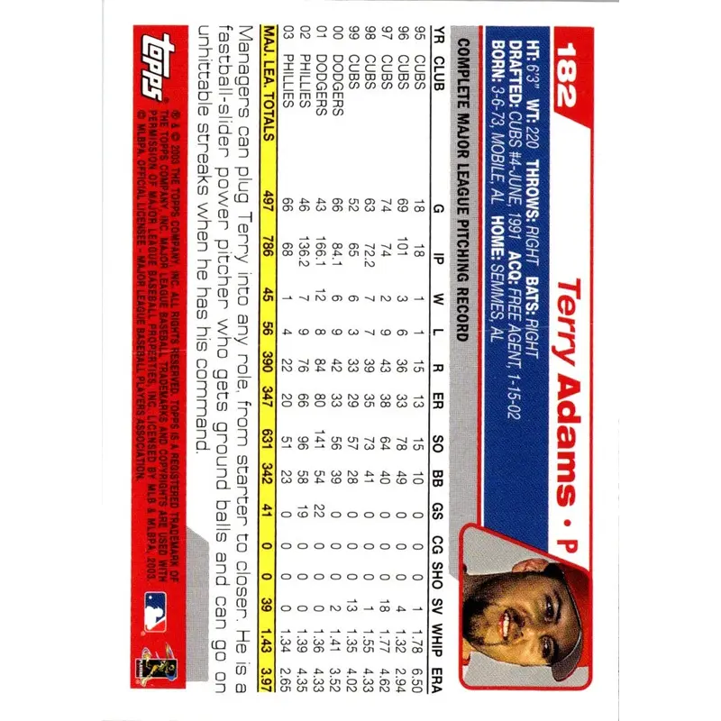 2004 Topps 1st Edition Terry Adams #182
