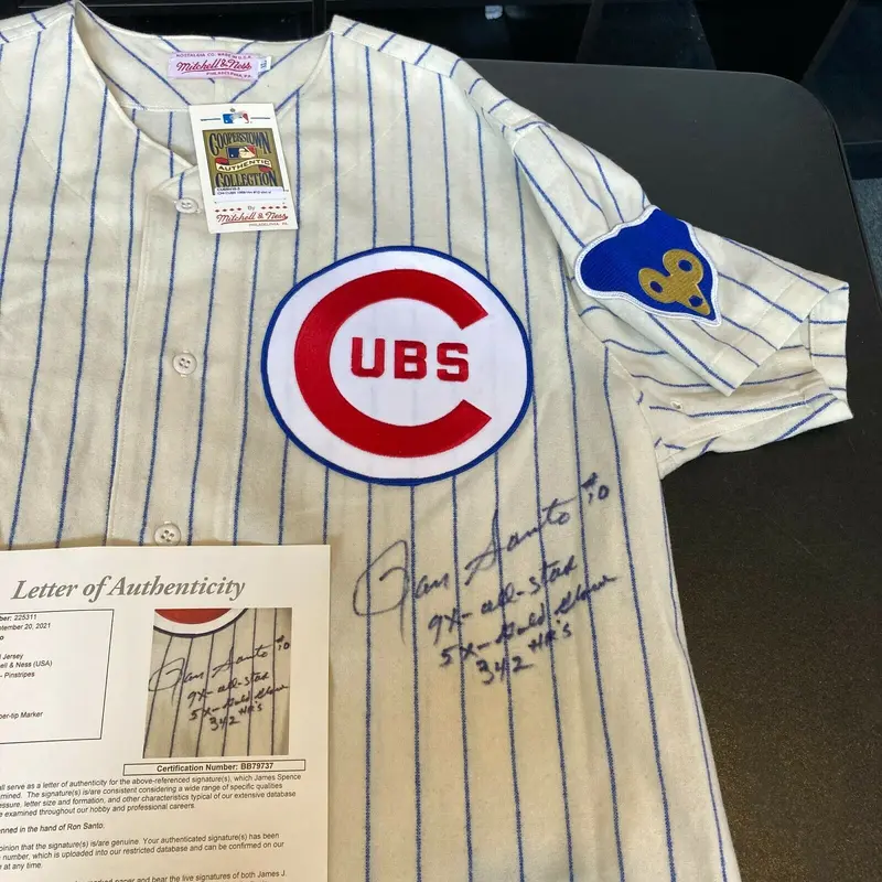 Ron Santo Signed Heavily Inscribed Authentic Chicago Cubs STAT Jersey JSA COA