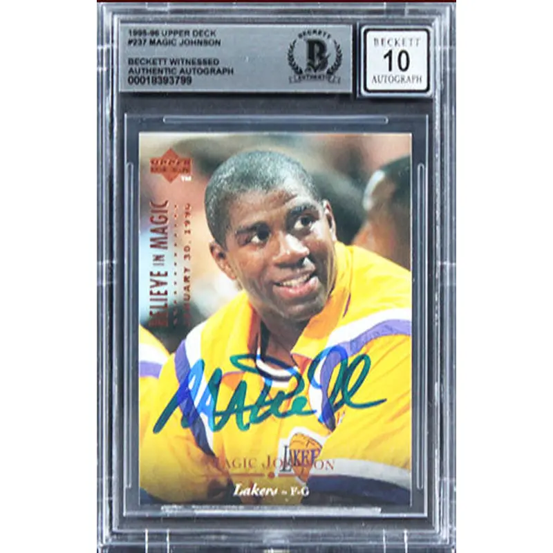 Lakers Magic Johnson Signed 1995 Upper Deck #237 Card Auto 10! BAS Slabbed