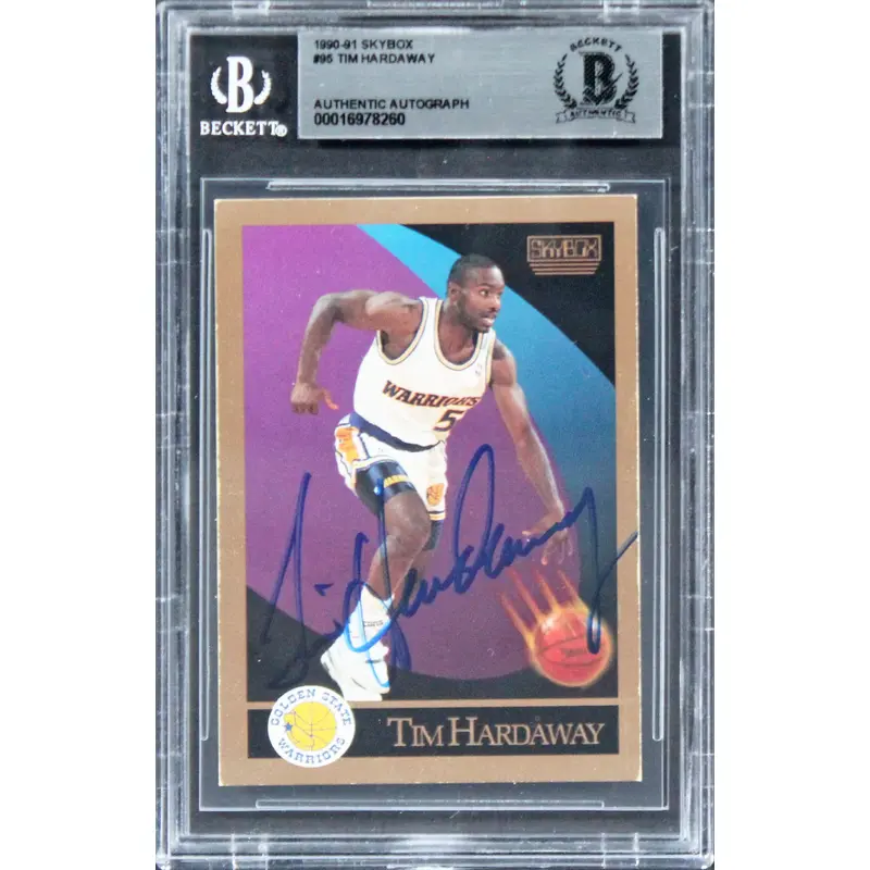 Warriors Tim Hardaway Authentic Signed 1990 Skybox #95 Card BAS Slabbed