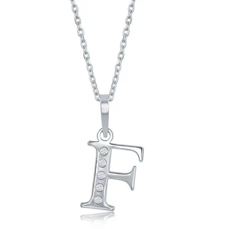 Sterling Silver 0.03cttw Diamond 'F' Initial Pendant w/Chain