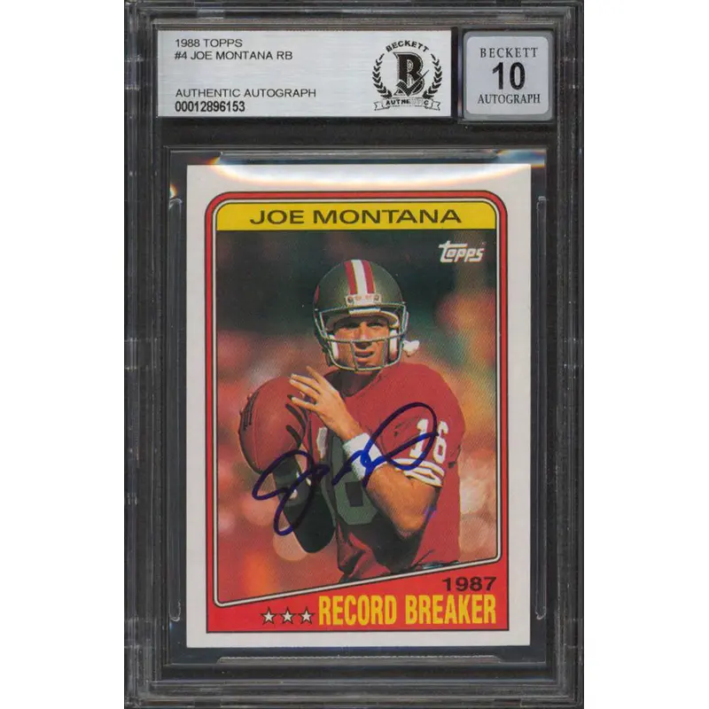 49ers Joe Montana Signed 1988 Topps #4 RB Card Auto Graded 10! BAS Slabbed