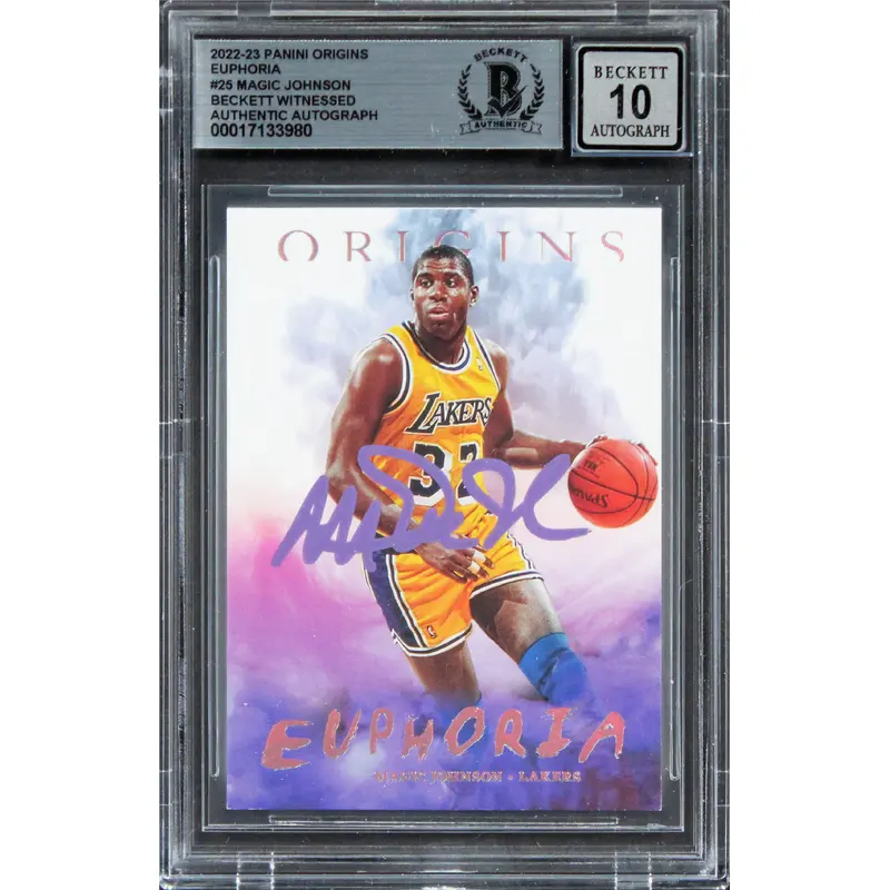 Lakers Magic Johnson Signed 2022 Panini Origins #25 Card Auto 10! BAS Slabbed