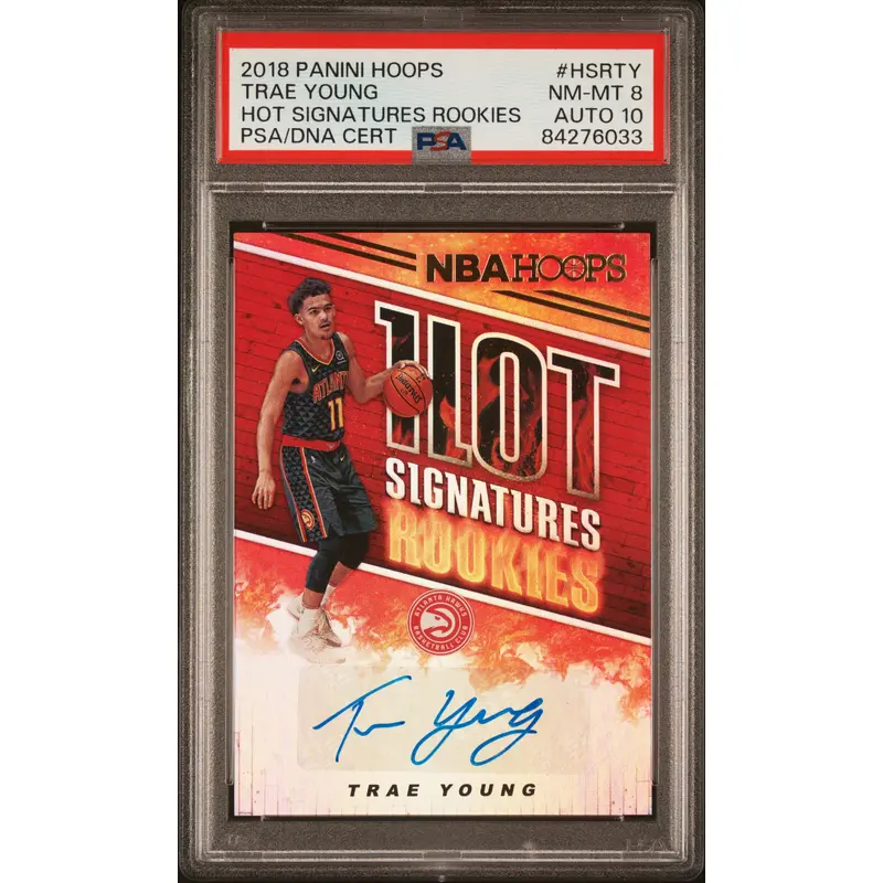 Trae Young 2018 Hoops Hot Signatures Auto PSA 8 Auto 10