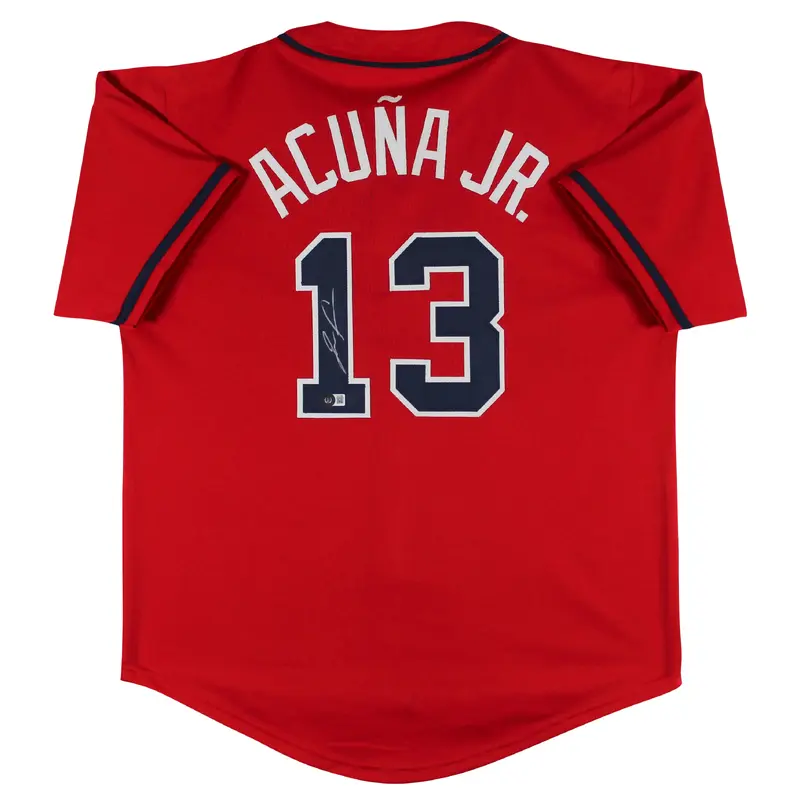 Ronald Acuna Jr. Authentic Signed Red Pro Style Jersey Autographed BAS Witnessed