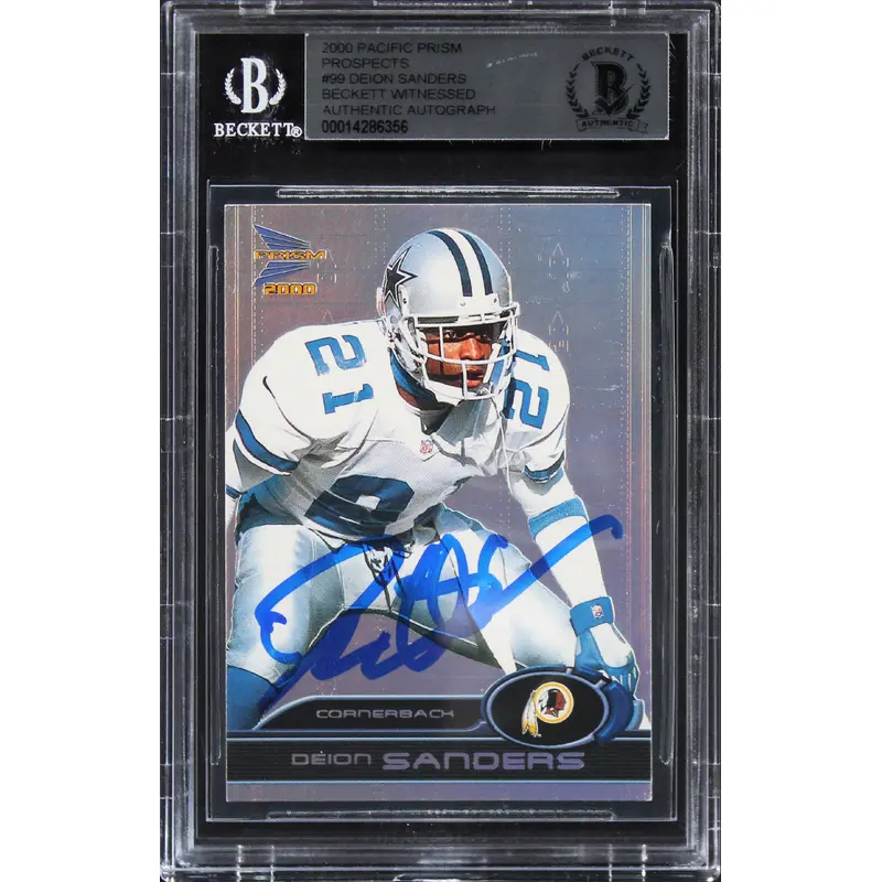 Cowboys Deion Sanders Signed 2000 Pacific Prism Prospects #99 Card BAS Slabbed