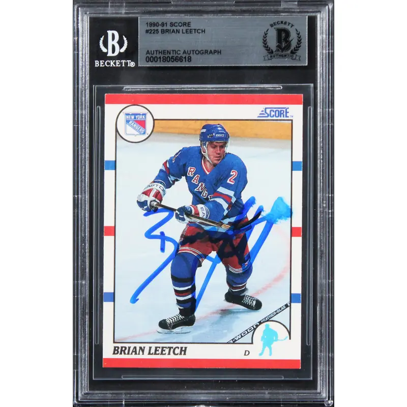 Rangers Brian Leetch Authentic Signed 1990 Score #225 Card BAS Slabbed