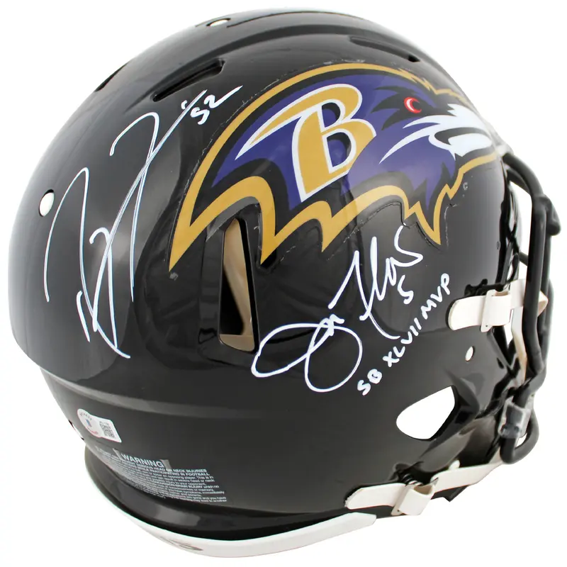 Ravens Ray Lewis & Joe Flacco Signed Full Size Speed Proline Helmet BAS Witness