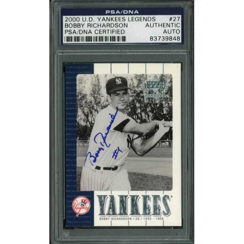 Yankees Bobby Richardson Signed Card 2000 Ud Yankees Legends #27 PSA/DNA Slabbed