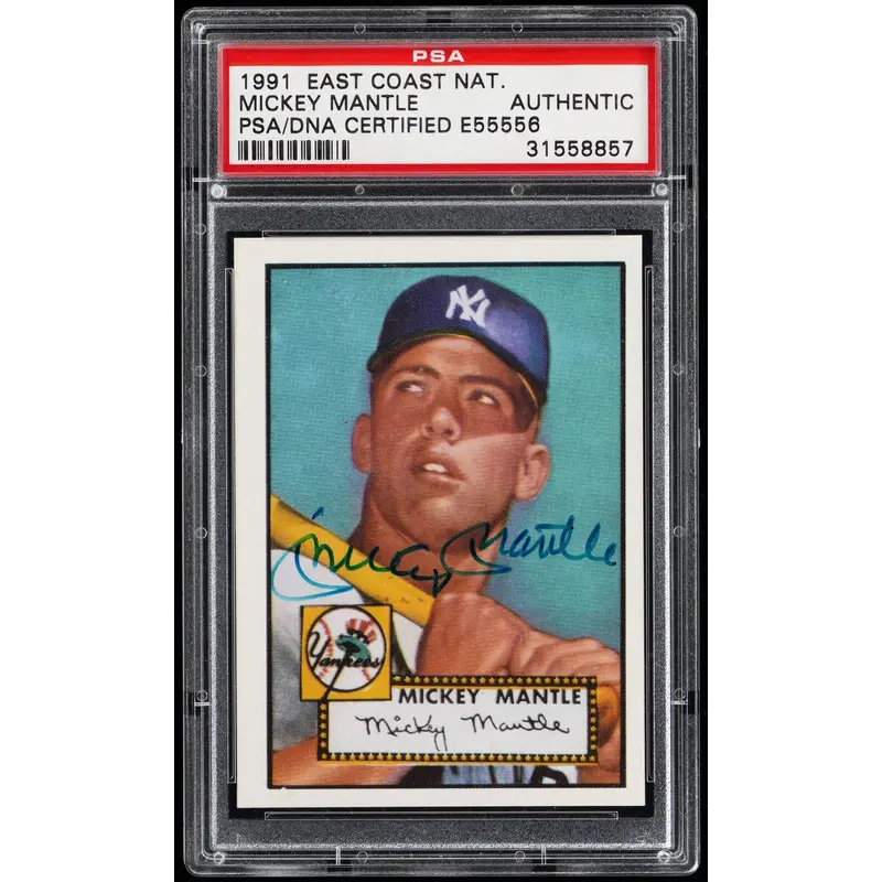 1952 Topps Mickey Mantle Signed Autographed 1991 RC Baseball Card PSA DNA