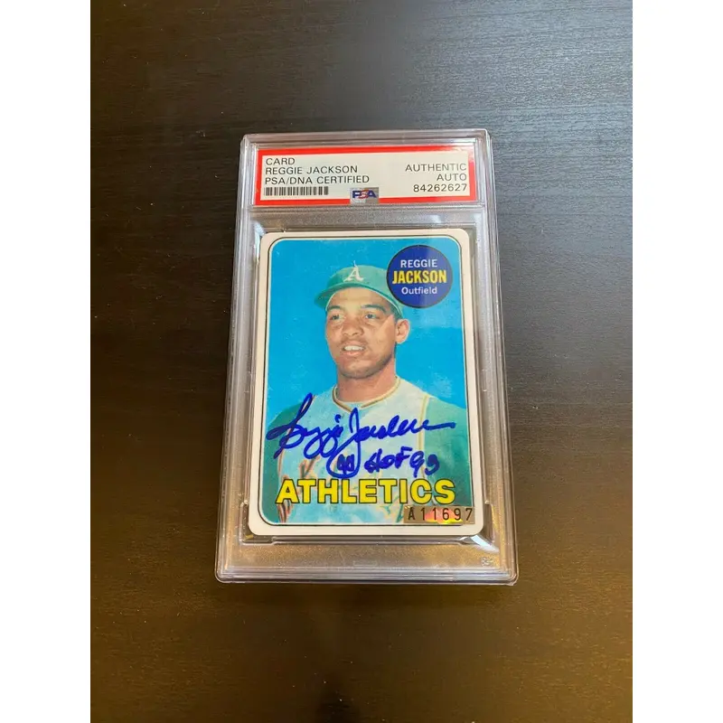 1969 Topps Reggie Jackson RC Signed Porcelain Baseball Card PSA DNA "HOF 1993"