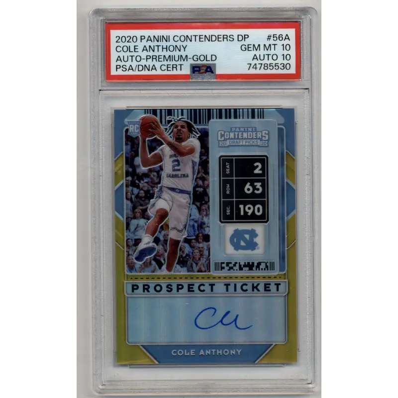 Cole Anthony 2020-21 Contenders Draft Picks Gold 04/10 PSA 10 Gem Mint Auto 10