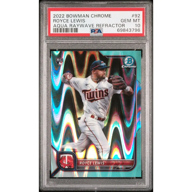 Royce Lewis 2022 Bowman Chrome Aqua Raywave Refractor #153/199 PSA 10 Gem Mint