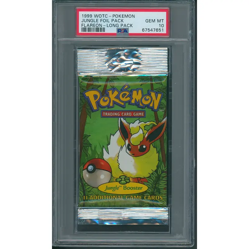 1999 WOTC Pokemon Jungle Unopened Foil Long Pack Flareon PSA 10 *7651