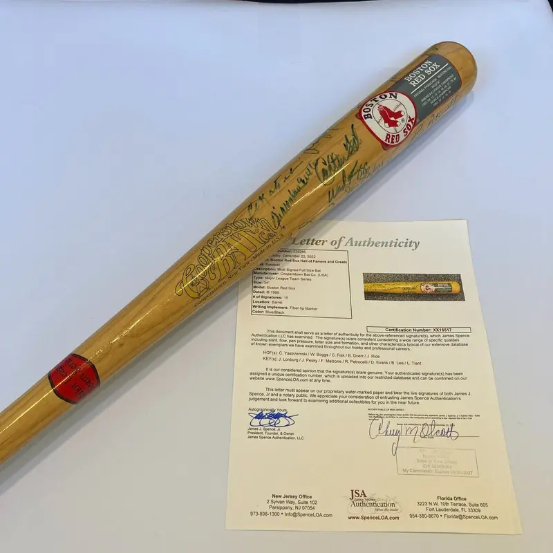 Beautiful Boston Red Sox HOF Multi Signed Cooperstown Baseball Bat JSA COA