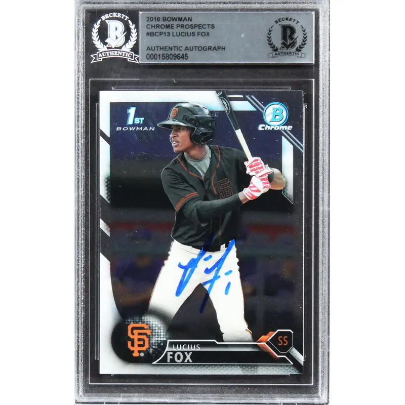 Giants Lucius Fox Signed 2016 Bowman Chrome Prospects #BCP13 Card BAS Slabbed