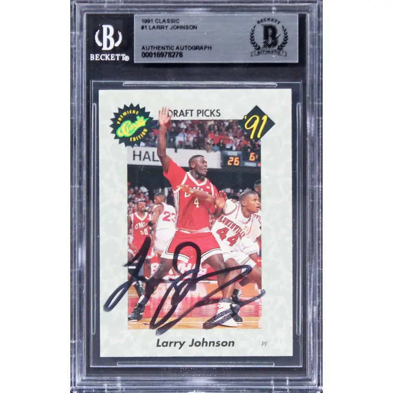 Hornets Larry Johnson Authentic Signed 1991 Classic #1 Rookie Card BAS Slabbed