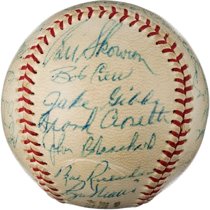 1962 Yankees WS Champs Team Signed Baseball Mickey Mantle Roger Maris PSA & JSA