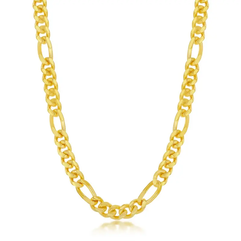 Sterling Silver 6mm 'Solid' Mami Cuban Figaro Chain - Gold Plated