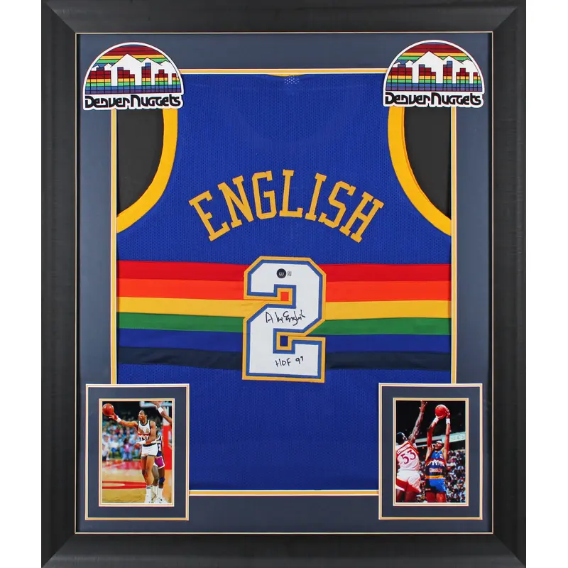 Alex English "HOF 97" Signed Blue TB Pro Style Framed Jersey BAS Witnessed