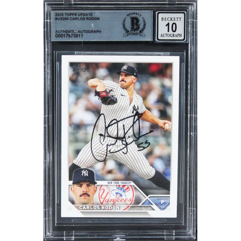 Yankees Carlos Rodon Signed 2023 Topps Update #US200 Card Auto 10! BAS Slabbed