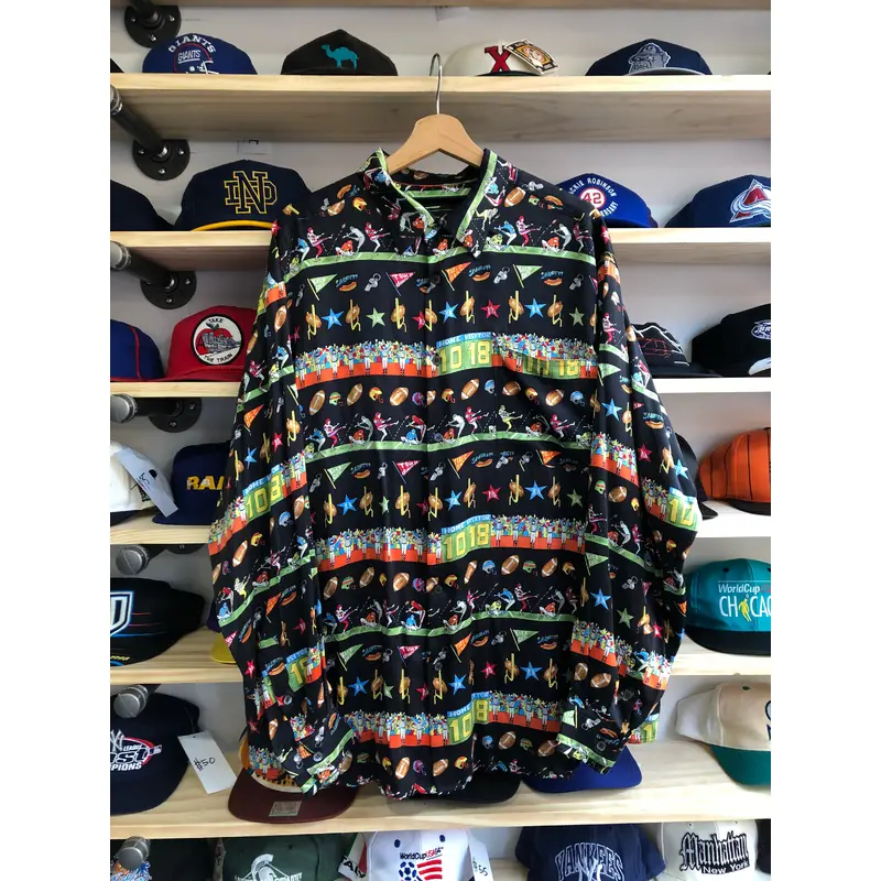 Vintage Nicole Miller Football Game All Over Silk Shirt Size L/XL