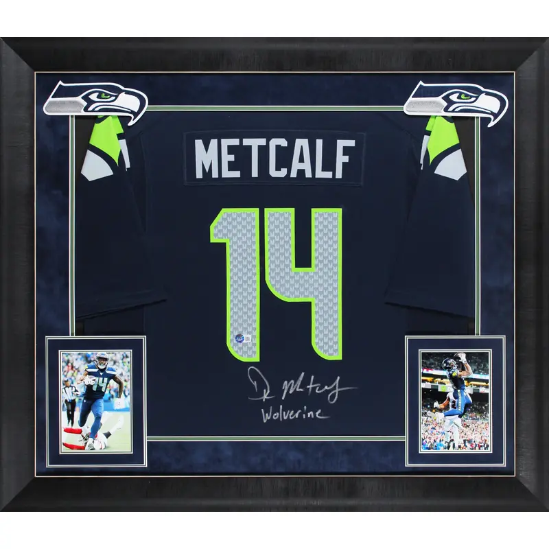 Seahawks D.K. Metcalf Signed Navy Blue Nike Framed Jersey BAS Witnessed