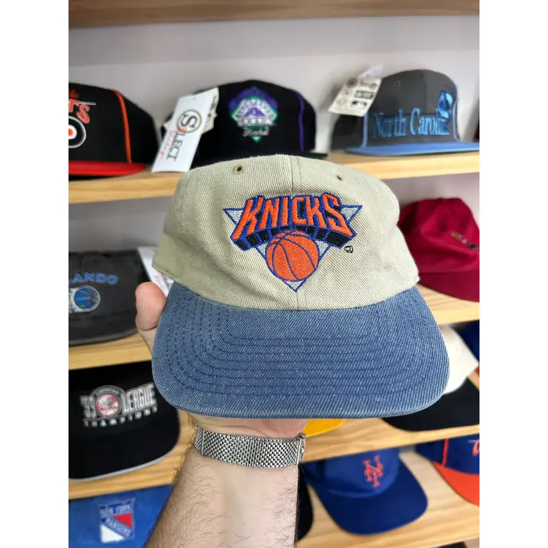 Vintage New York Knicks G Cap Khaki Denim Strapback Dad Hat