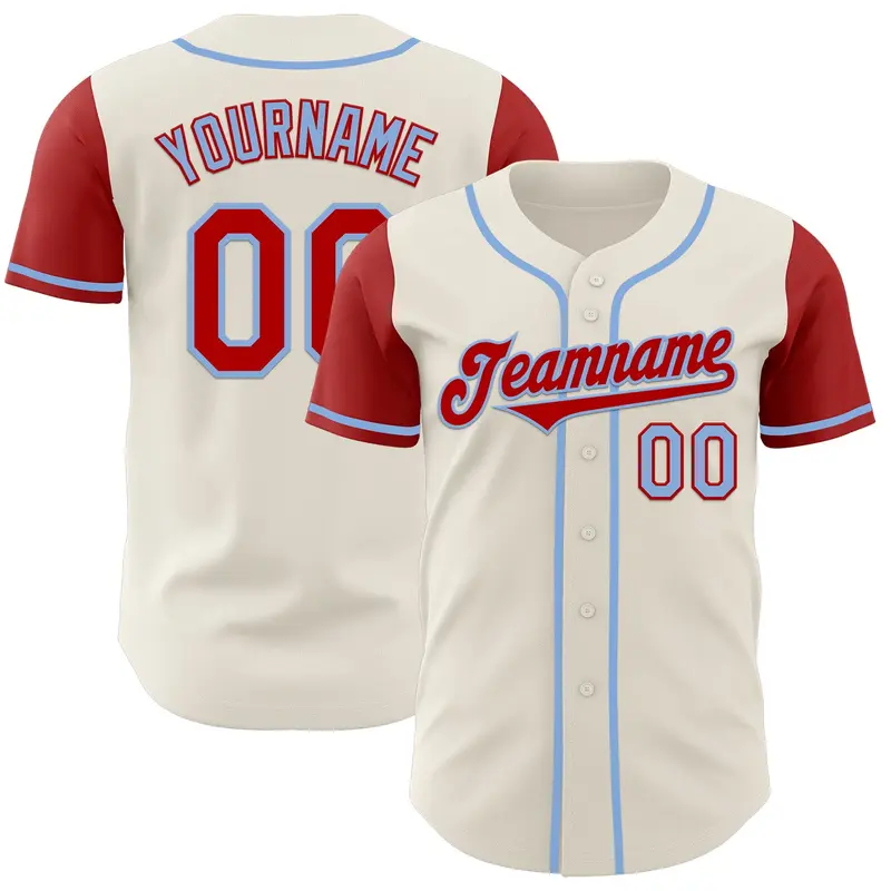 Custom Cream Red-Light Blue Authentic Two Tone Baseball Jersey
