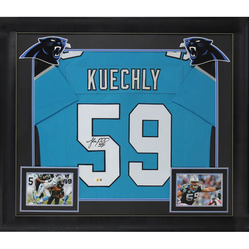 Luke Kuechly Authentic Signed Blue Pro Style Framed Jersey BAS Witnessed