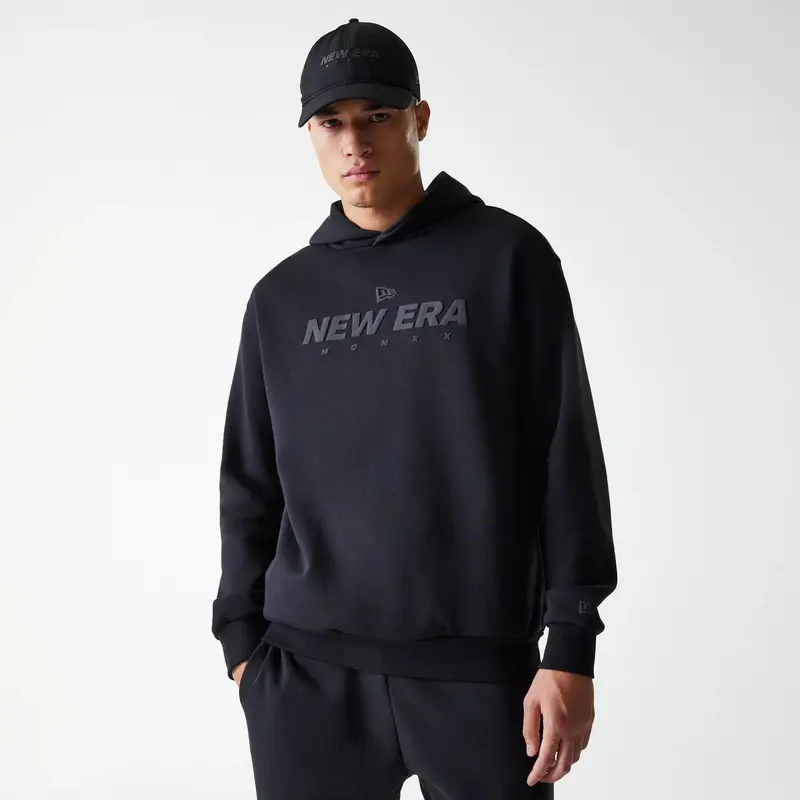 New Era Tech Black Oversized Pullover Hoodie