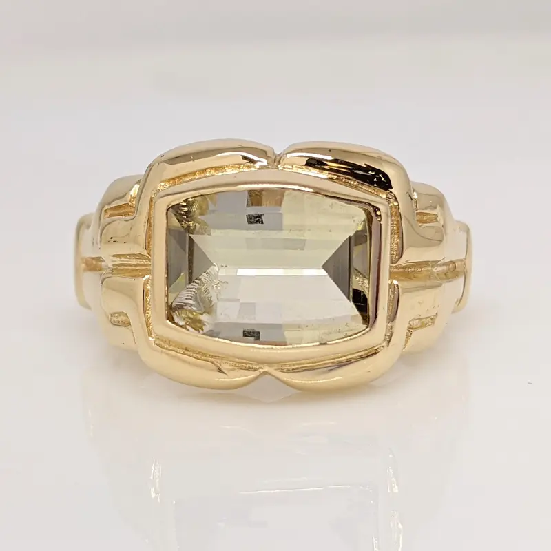 14K PERIDOT RECTANGLE 9X11MM ESTATE RING 12.0 GRAMS