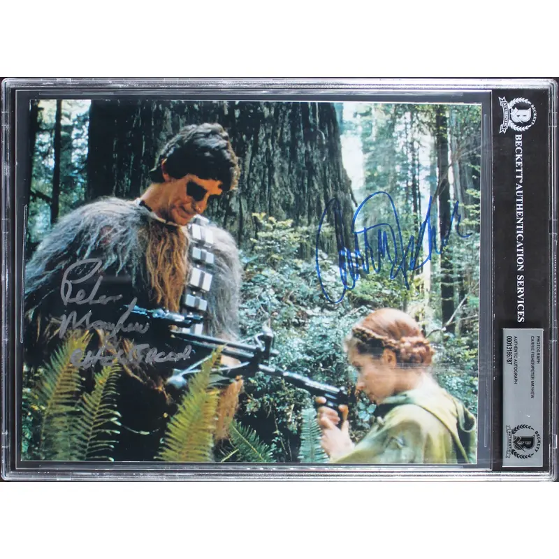 Carrie Fisher & Peter Mayhew Return of the Jedi Signed 8x10 Photo BAS Slabbed