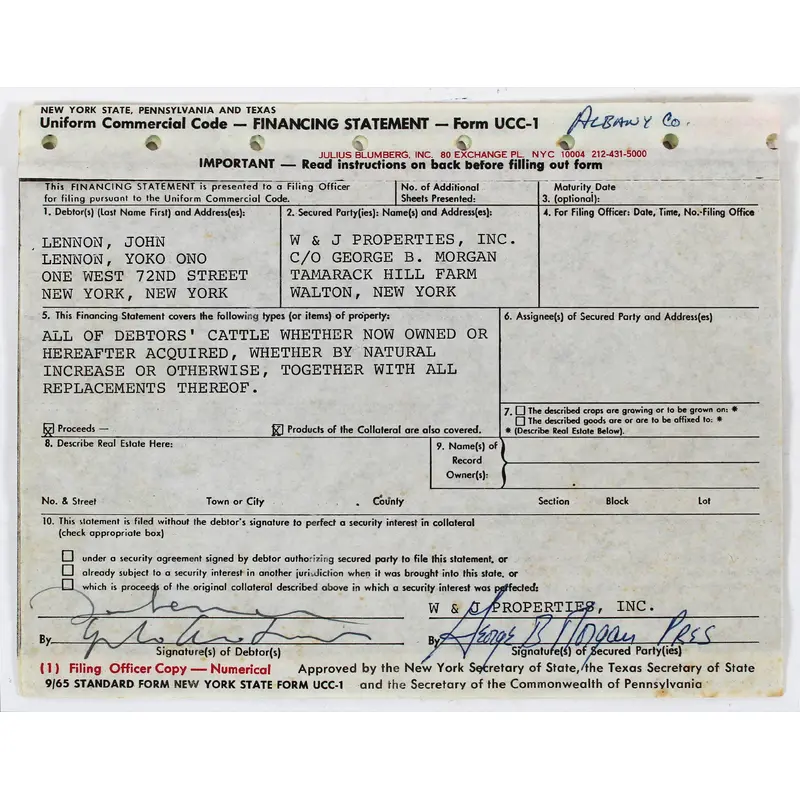 John Lennon & Yoko Ono Authentic Signed 5.75x7.25 Contract BAS #AC33417