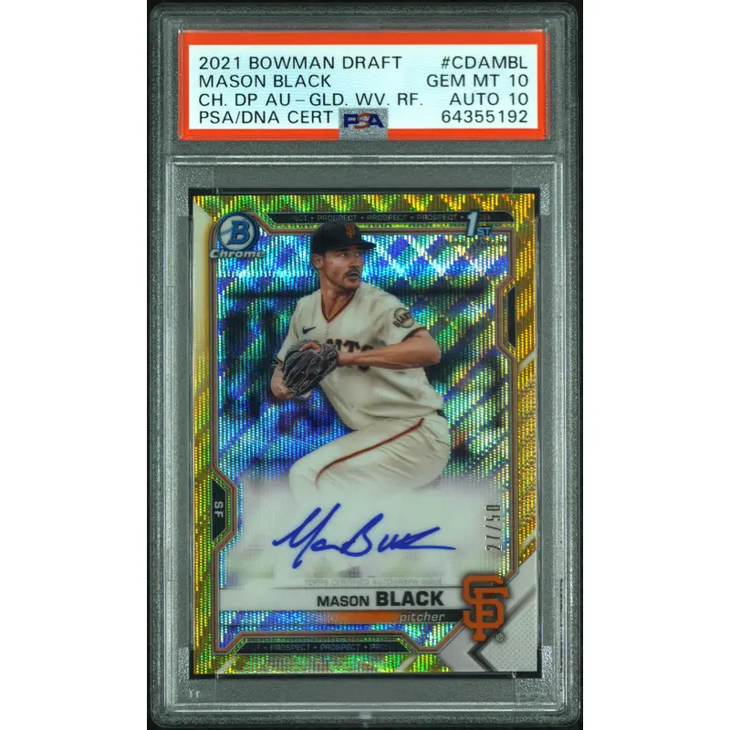 Mason Black 2021 Bowman Draft Gold Wave Auto #27/50 PSA 10 Auto 10