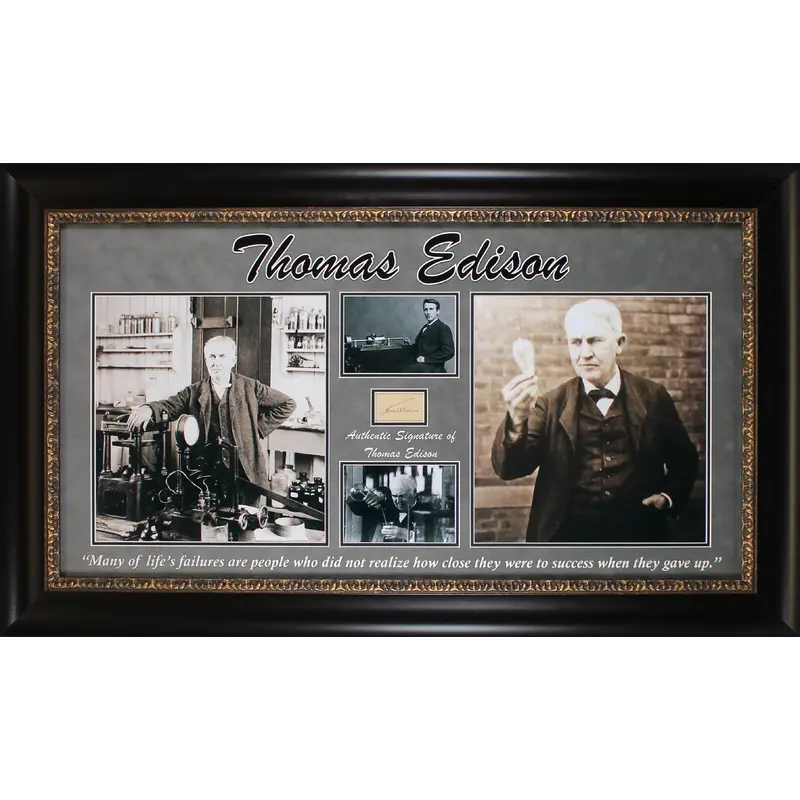 Thomas Edison Authentic Signed & Framed 1.75x2.75 Cut Signature BAS #AA03538