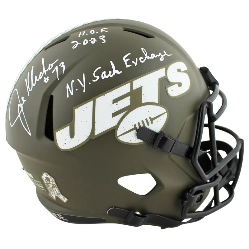 Jets Joe Klecko "2x Insc" Signed Salute To Service F/S Speed Rep Helmet BAS Wit
