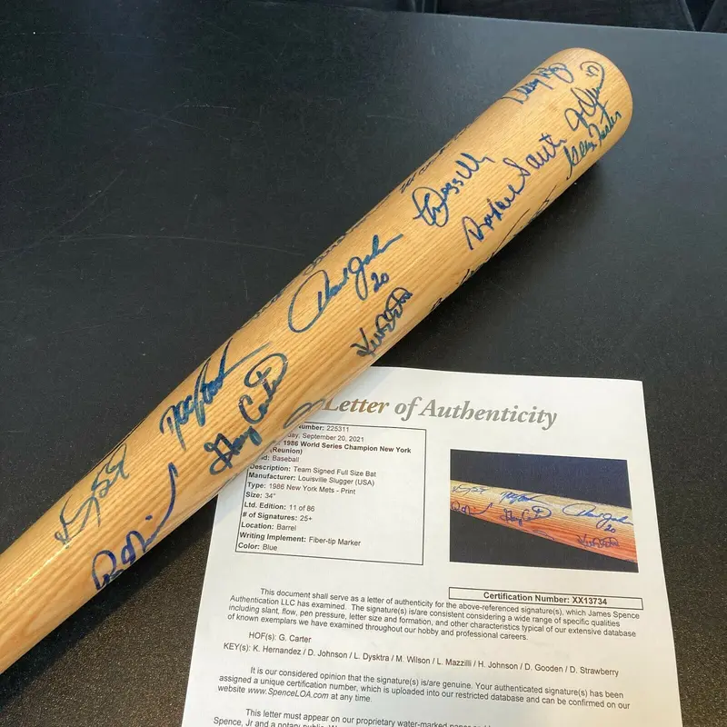 1986 New York Mets World Series Champs Team Signed Baseball Bat With JSA COA