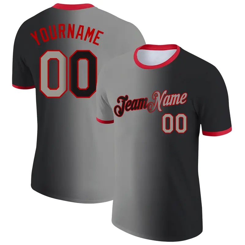Custom Black Gray-Red Gradient Fashion Performance T-Shirt