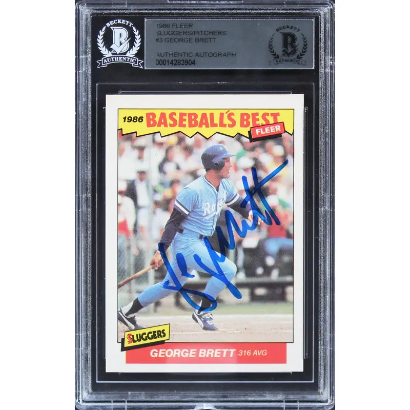 Royals George Brett Signed 1986 Fleer Sluggers/Pitchers #3 Card BAS Slabbed