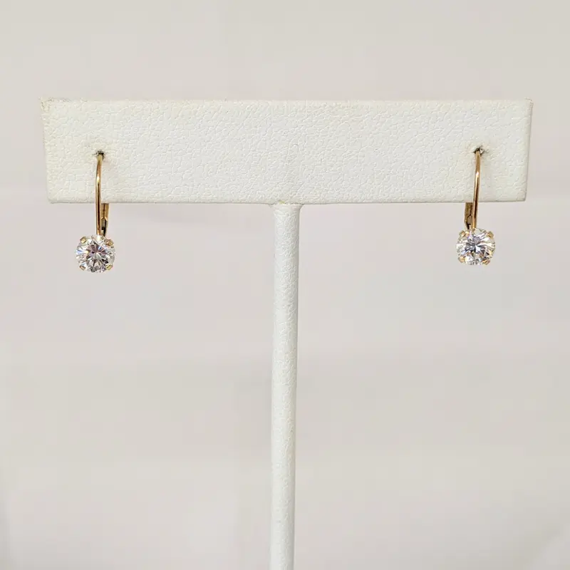 14K CUBIC ZIRCONIA ROUND 5MM ESTATE LEVERBACK EARRINGS 1.0 GRAMS